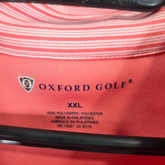 Mens Oxford Golf Pink Striped Polo Shirt Short Sleeve Polyester Falcon Dunes XXL - Picture 3 of 8